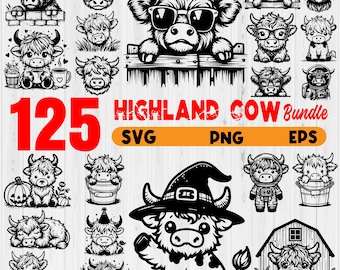 Highland Cow SVG Bundle: 125 Graphics (Digital Download)