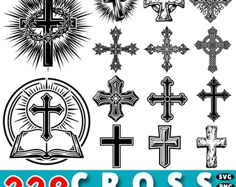 228 Cross SVG Bundle: Christian Cross Clipart, Religious Faith Design (Commercial Use)