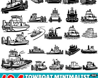194 Towboat SVG, Minimalist Boat Silhouette Cut File, River Tugboat SVG, Nautical Design, Cricut PNG Dxf, Marine Gift