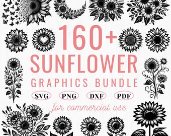 Zonnebloem SVG-bundel: bloemen gesneden bestanden, clipartset (digitale download)