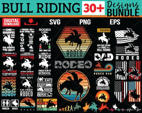 Bull Riding SVG Bundle: Rodeo Designs, Cut Files (Digital Download)