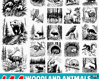 森の動物SVGバンドル：森林の野生動物クリップアート（デジタルカットファイル）