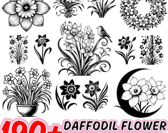 Daffodil Flower SVG Bundle: Floral Clipart, Cricut Cut Files (Commercial Use)