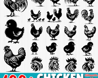 Chicken Silhouette SVG Bundle: Farm Animal Cut Files (Commercial Use)