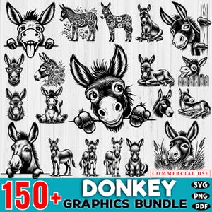 150+ Donkey Graphics SVG bundle, svg, png and pdf - Cricut Cut Files for Shirts & Stickers - Commercial Use - Instant Digital Downloads