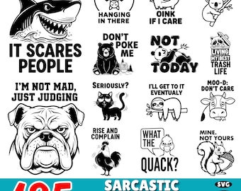 185 Sarcastic Animal Quotes SVG Bundle: Funny Animal Sayings Clipart, Cricut Cut Files (Commercial Use)