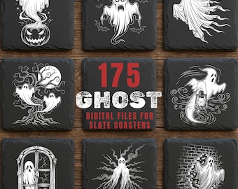 175 Ghost leisteengravure PNG-bundel, Spooky Halloween Spirit-laserbestanden, inclusief commercieel gebruik