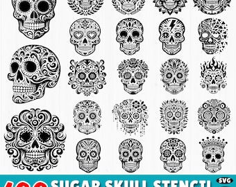 166 Sugar Skull Stencil SVG Bundle: Calavera Cut Files for Cricut (Commercial Use)