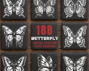 188 Butterfly Silhouette Slate Engraving Files: Insect PNG Bundle for Engraving & Sublimation Designs | Commercial Use