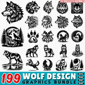 Wolf Design SVG Bundle: Tribal Clipart, Forest Animal Silhouette (Digital Download