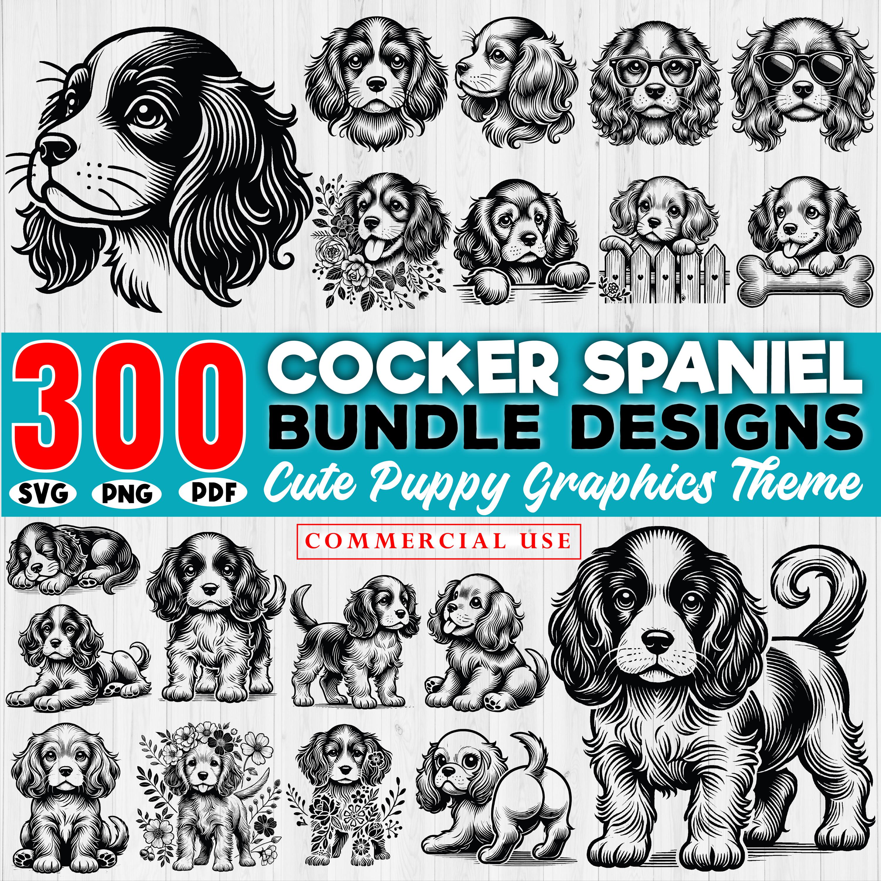 300 Cute Cocker Spaniel Puppy SVG Bundle, Cocker Spaniel Puppy Svg, Dog Graphics for Cricut Svg, Dog clipart Svg, Digital download
