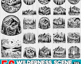 Wilderness Scene SVG Bundle: 56 Mountain Forest Designs (Digital Download)
