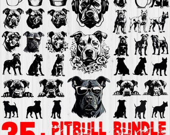 PITBULL SVG, PITBULL Clipart, 35+ graphics Pitbull Vector Bundle, Instant Digital download