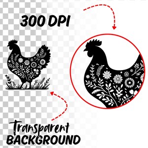 112 Floral chicken svg bundle | hen & rooster flower cut files | cricut svg dxf png pdf designs | farmhouse craft art | commercial use image 4