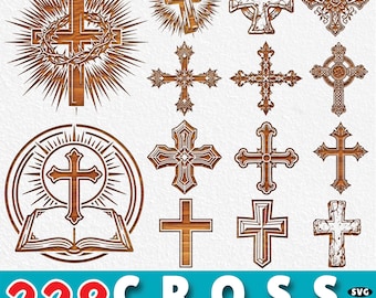 228 Cross Laser Engraving SVG Bundle: Christian Cross Design, Religious Faith File (Commercial Use)
