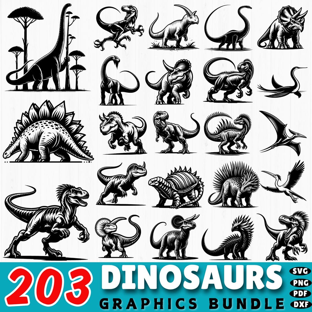 203 Dinosaurs SVG Bundle | Cute Dino Cut Files for Cricut | Dinosaur ...