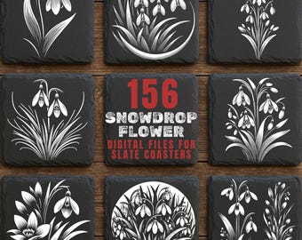 156 Snowdrop Flower Slate Engraving PNG Bundle: Botanical Wildflower Artwork, Commercial Use Included