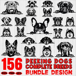 Peeking Dogs Complete breeds Bundle SVG , Digital download