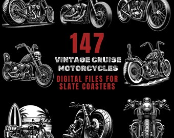 147 Vintage Cruiser Motorcycle Slate Grawerunek: Klasyczny plik cyfrowy na ścianę z grafiką motocyklową