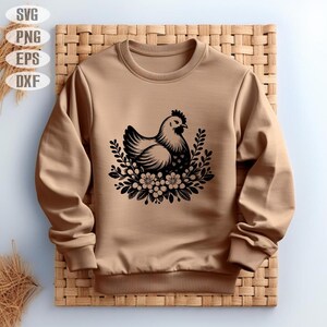 112 Floral chicken svg bundle | hen & rooster flower cut files | cricut svg dxf png pdf designs | farmhouse craft art | commercial use image 9