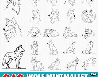 Bundle SVG minimaliste loup : 210 fichiers de coupe Silhouette simple (usage commercial, téléchargement numérique