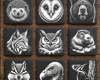 Woodland Wildlife PNG Bundle: Rustic Animal Clipart for Slate Engraving (Commercial Use, Digital Download