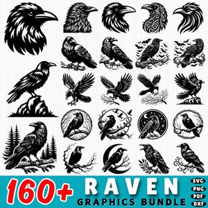 Raven SVG Bundle: Gothic Crow Silhouette Clipart - Commercial Use (Digital Download)