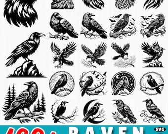Raven SVG Bundle: Gothic Crow Silhouette Clipart - Commercial Use (Digital Download)