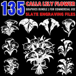 135 Calla Lily Flower PNG | Slate Engraving Files | Floral Engraving Bundle | Laser Cut Design | Commercial Use