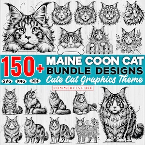 150+ Maine Coon Cat Graphics SVG Bundle, Maine Coon Cat Svg, Cat Graphics for Cricut Svg, Cat clipart Svg, Digital download