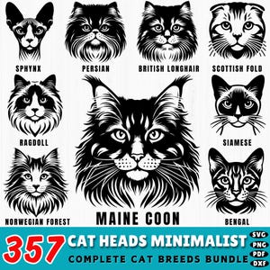 357 Minimalist Cat Heads SVG | Cat Face Outline Bundle | Cat Line Art SVG DXF | Cricut Cut Files for Cat Lovers | Commercial Use