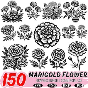 150 Marigold Flower SVG | DXF Bundle | Floral Clipart | Cricut Cut Files | Instant Download | Commercial Use