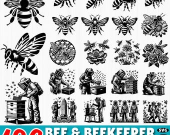 196 Bee and Beekeeper SVG Bundle: Honeycomb Clipart, Beehive, Honey Jar (Commercial Use)