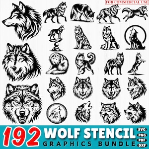 192 Wolf SVG Bundle | Howling Wolf Cut Files | Forest Animal SVG | Cricut Dxf Clipart | Tribal Wolf Silhouette | Wildlife SVG Design