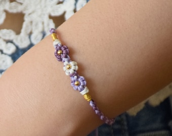 Makramee Armband, Boho Blumen Armband, Handgeflochtenes Freundschaftsarmband mit Knoten, Boho Schmuck, Geschenk für Freundin