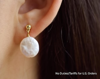 14k Gold filled Pearl Clip On Earrings, Dainty Baroque Clip On Earrings, Clip On Freshwater Pearl Earrings, No Piercing Ears, Gift for Mom