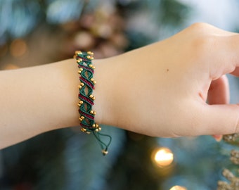 Weihnachtsarmband, Personalisiertes Farbarmband, Makramee Armband Schmuck, Handgemachtes Geknüpftes Armband, Geschenk für Freundschaftsarmband