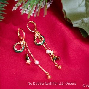 Boucles d'oreilles pendantes coquillage, Créoles en or, Boucles d'oreilles couronne de Noël, Boucles d'oreilles d'hiver, Cadeau de Noël, Boucles d'oreilles délicates, Bijoux de Noël