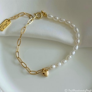 Freshwater Pearl Bracelet, Half Pearl Bracelet,Beaded Pearl Bracelet,Baroque Pearl Bracelet, Gold Bracelet, Bridal Jewelry, Gift for Mom