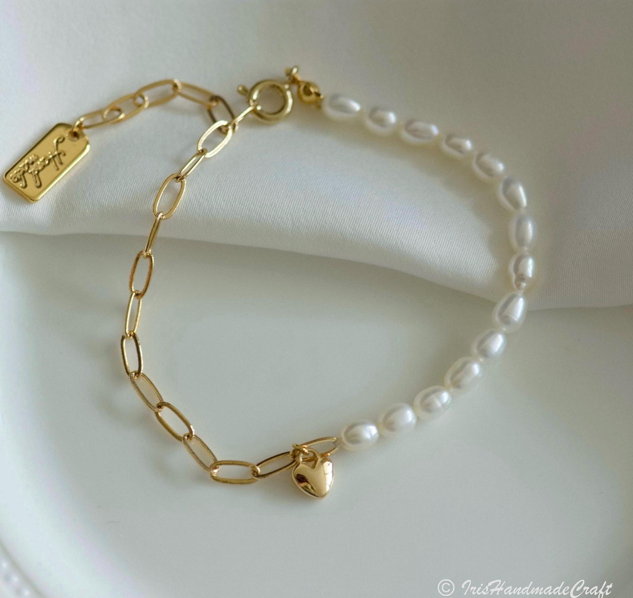 ★人気★【VINTAGE HOLLYWOOD】★Chain Half Pearl Bracele.t★ Amazon.com: 925 Sterling Silver Natural Half Pearl Half