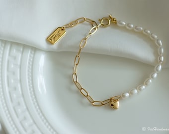 Süßwasserperlen Armband, Halbperlenarmband, Perlenarmband, barockes Perlenarmband, Goldarmband, Brautschmuck, Geschenk für Mama