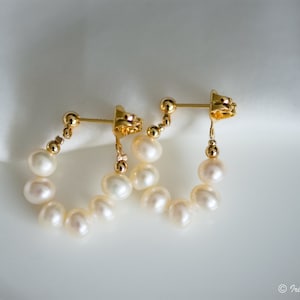 14k Goldfilled Pearl  Earrings, Handmade Fresh Water Pearl Earrings, Gold Hoop Earrings, Steel Dangle Earrings, Gift for Her, Gift for Mom
