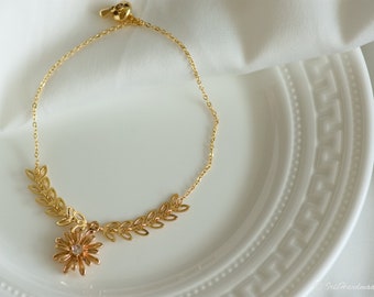 Daisy Flower Charm Bracelet, Gold Filled Daisy Bracelet, Gold Bracelet, Birthda Bracelet, Diasy  Gift For Her