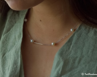 Minimalist Pearl Choker Necklace, Adjustable Sterling Silver Freshwater Pearl Necklace, Dainty Classic Everyday Jewelry, Real Pearl Chain