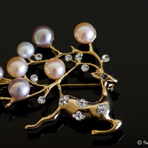 Real Dainty Freshwater,  Pearl Brooch Pin , Christmas Deer Brooch Pin,  Christmas Gift, Cubic Zirconia Brooch,  Gift For Her