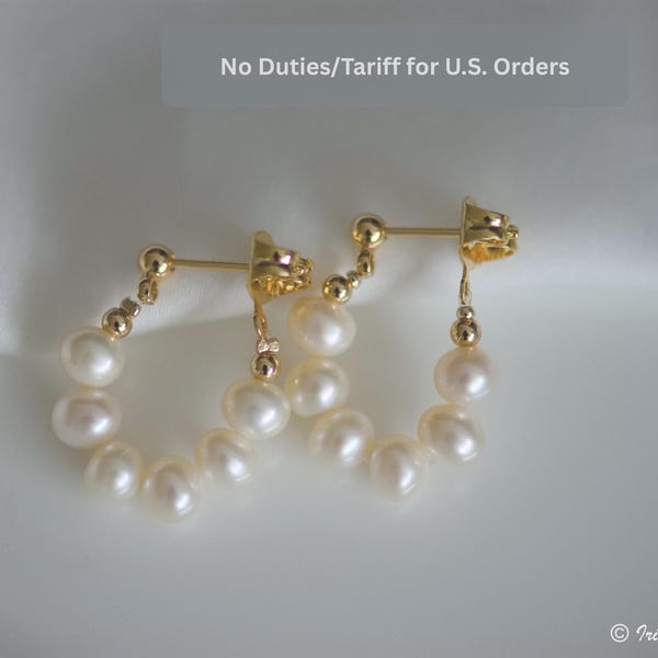 14k Goldfilled Pearl  Earrings, Handmade Fresh Water Pearl Earrings, Gold Hoop Earrings, Steel Dangle Earrings, Gift for Her, Gift for Mom