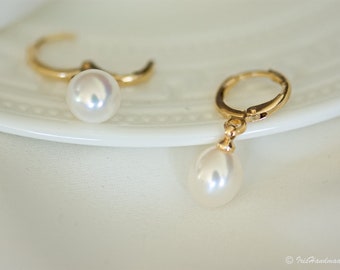 Boucles d'oreilles en argent sterling avec perles d'eau douce, boucles d'oreilles en or 14 carats, bijoux de mariée, boucles d'oreilles de mariage, perle baroque d'eau douce