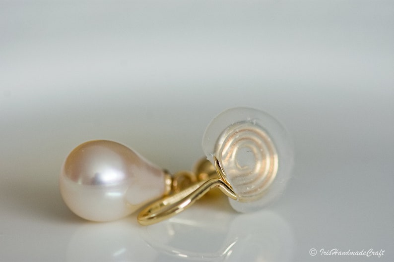 14k Gold Filled Clip On Earrings, Clip On Freshwater Pearl Earrings, Bridal Clip On Earring, Wedding Earrings,No Piercing Ears, Gift for Mom zdjęcie 6