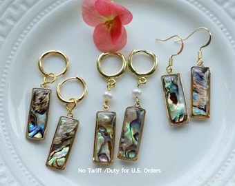 Gold Abalone Shell Earrings, Shell Earring Hoops, Natural Abalone Jewelry, Birthday Gift, Christmas Gift, Gift for Her, Dangling Earrings