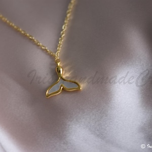 14k Goldplated Whale tail Necklace, Mother of the Pearl Necklace, Birthday Gift, Gift for Her, Holiday Gift, Chirstmas Gift,Handmade Jewelry